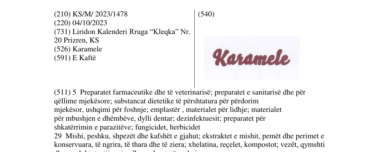 Zëri i markës Karamele në buletin