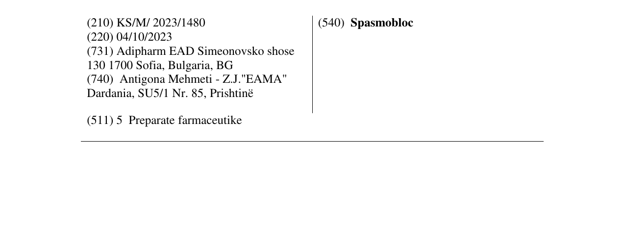 Zëri i markës Spasmobloc në buletin