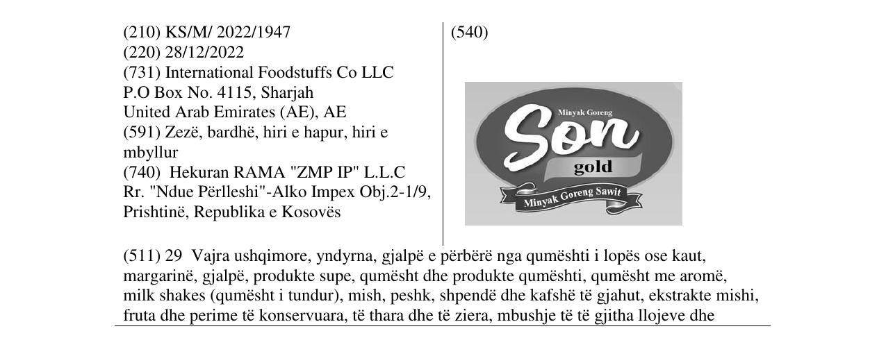 Zëri i markës Son gold në buletin