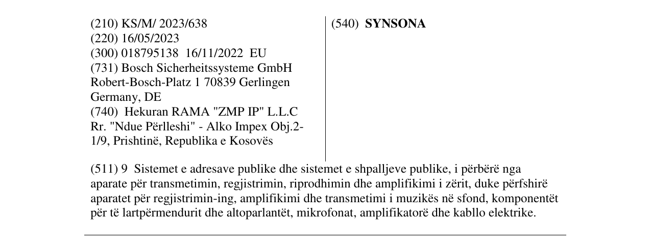 Zëri i markës SYNSONA në buletin