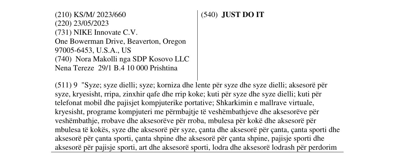 Zëri i markës JUST DO IT në buletin