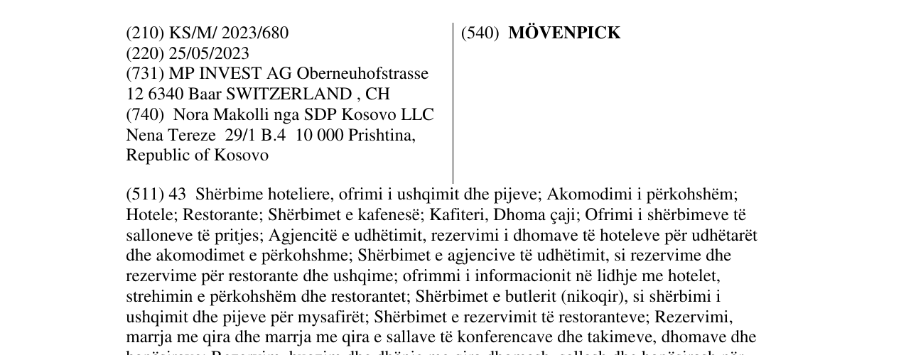 Zëri i markës MÖVENPICK në buletin