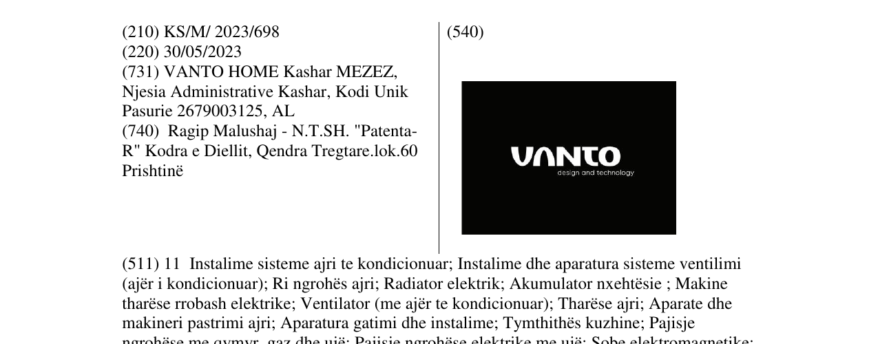 Zëri i markës VANTO në buletin