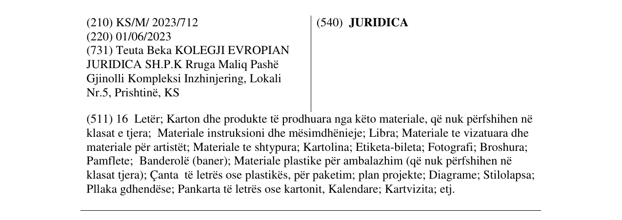 Zëri i markës JURIDICA në buletin