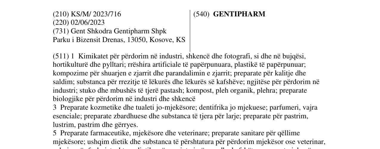 Zëri i markës GENTIPHARM në buletin