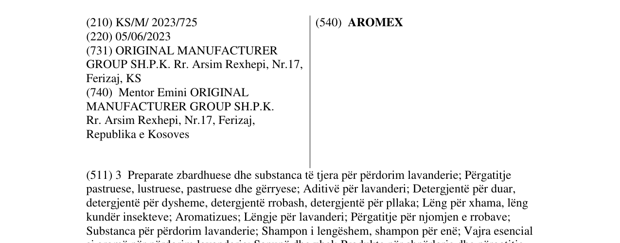 Zëri i markës AROMEX në buletin