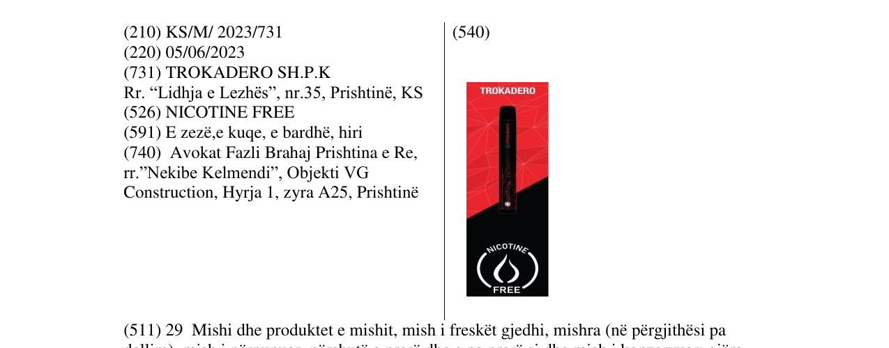 Zëri i markës TROKADERO në buletin