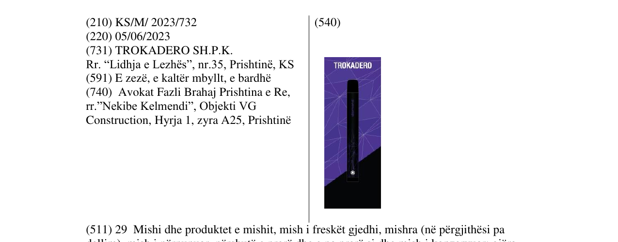 Zëri i markës TROKADERO në buletin