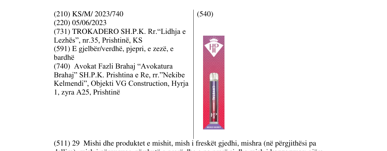 Zëri i markës TROKADERO në buletin