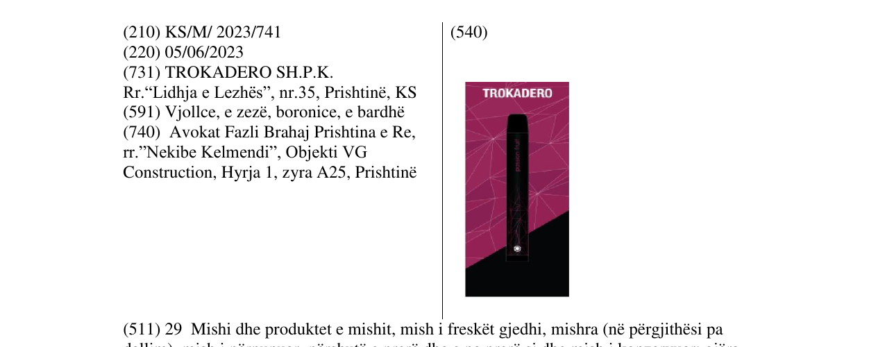 Zëri i markës TROKADERO në buletin
