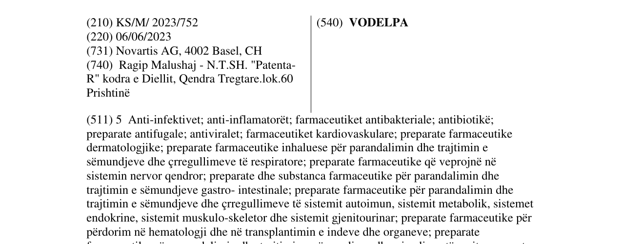 Zëri i markës VODELPA në buletin