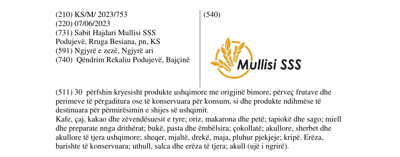 Zëri i markës MULLISI SSS në buletin