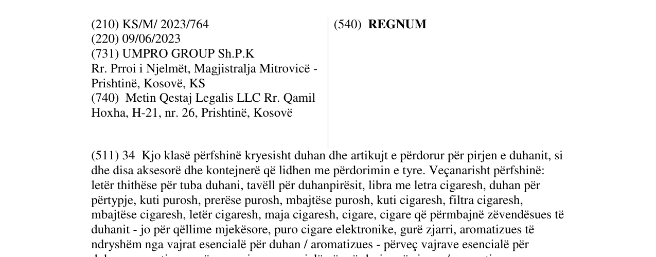 Zëri i markës REGNUM në buletin