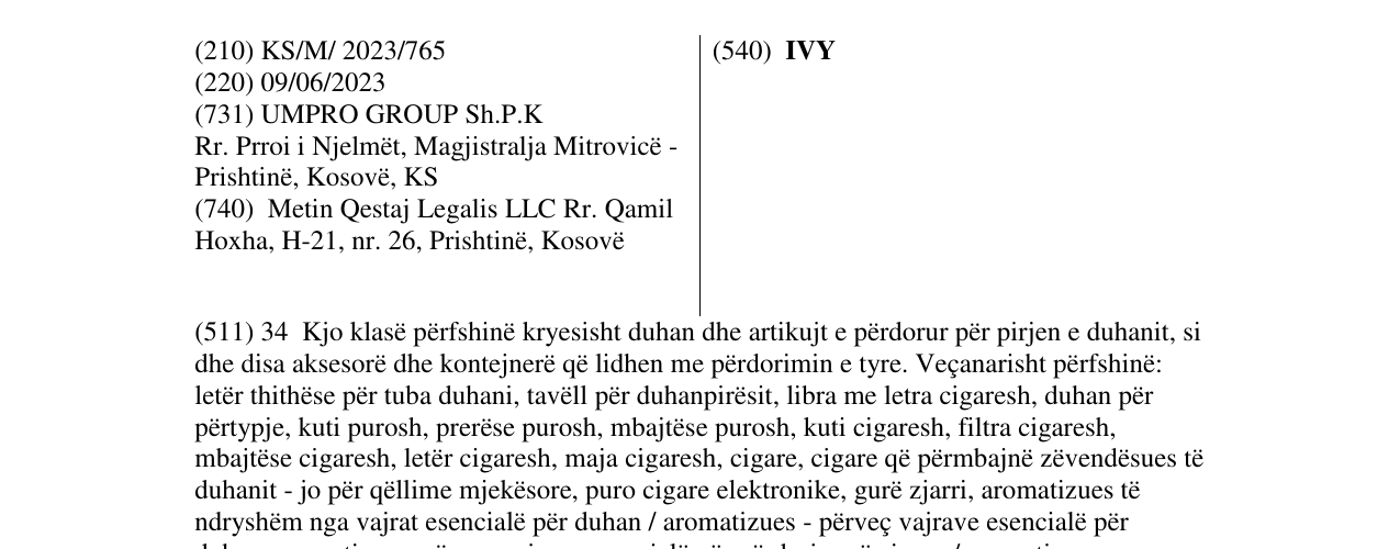 Zëri i markës IVY në buletin