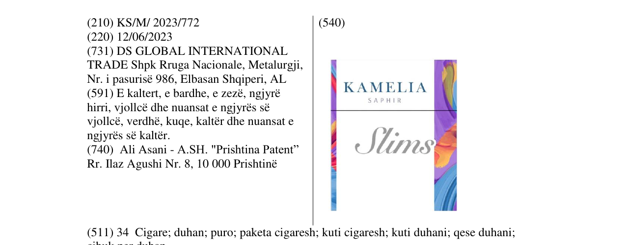 Zëri i markës KAMELLIA SAPHIR në buletin