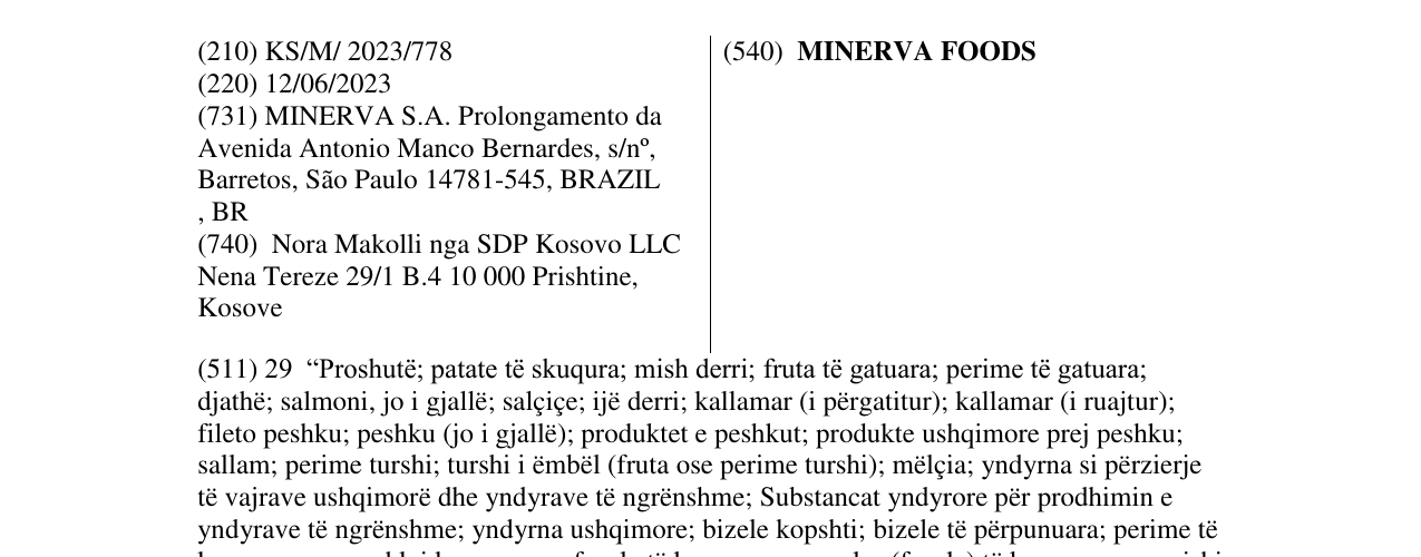 Zëri i markës MINERVA FOODS në buletin