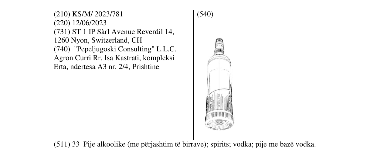 Zëri i markës ST 1 IP Sàrl në buletin