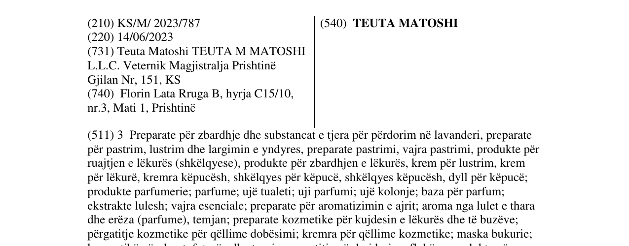Zëri i markës TEUTA MATOSHI në buletin
