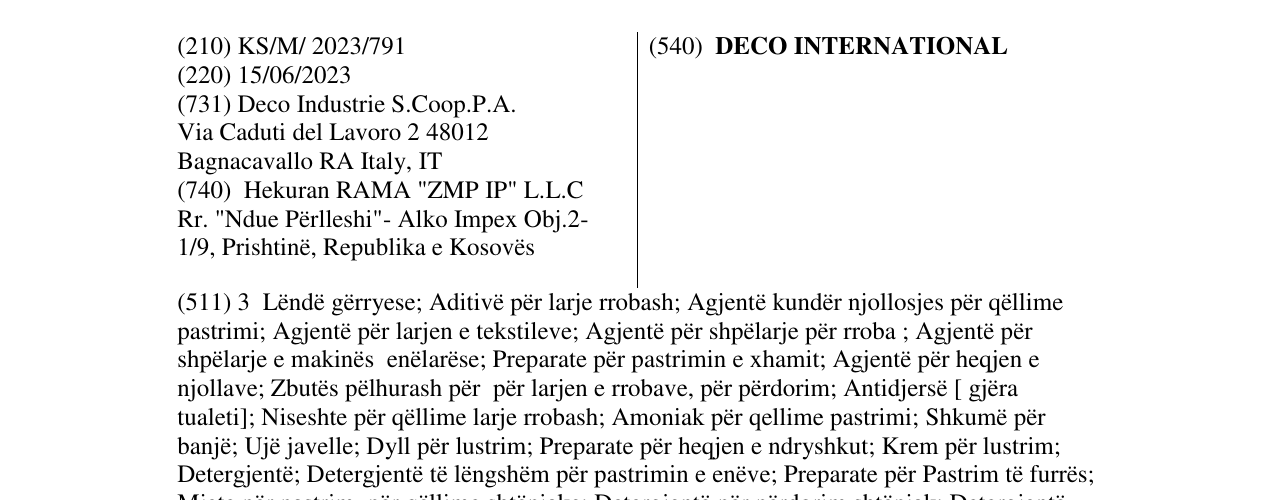 Zëri i markës DECO INTERNATIONAL në buletin