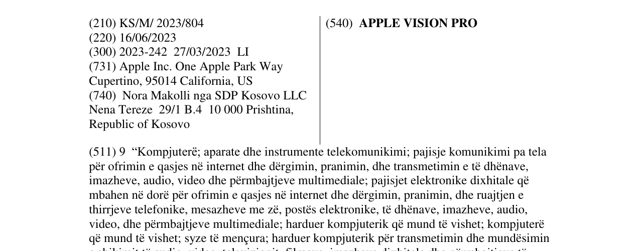 Zëri i markës APPLE VISION PRO në buletin