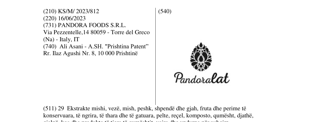 Zëri i markës PANDORALAT në buletin