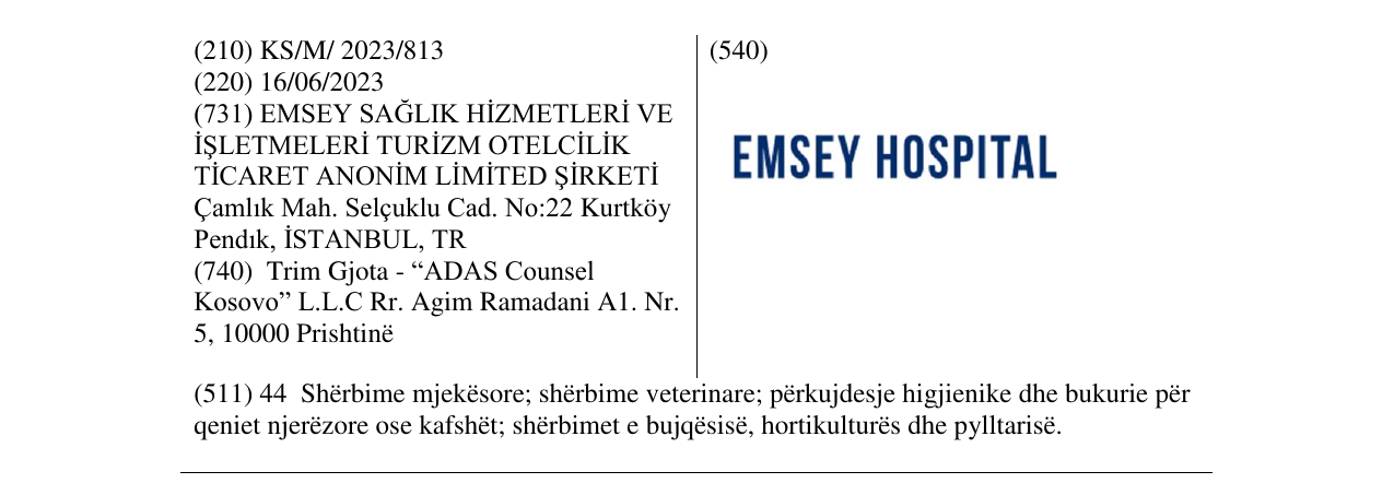 Zëri i markës EMSEY HOSPITAL në buletin