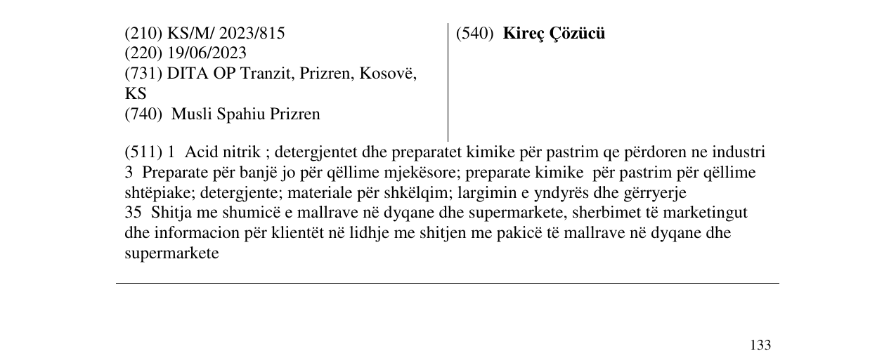 Zëri i markës Kireç Çözücü në buletin