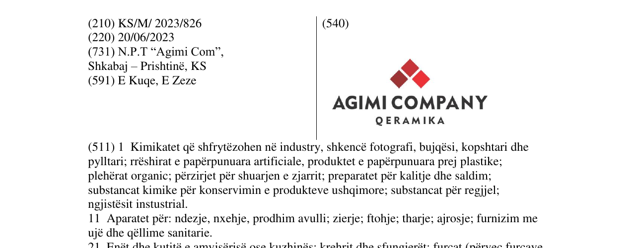 Zëri i markës AGIMI COMPANY në buletin