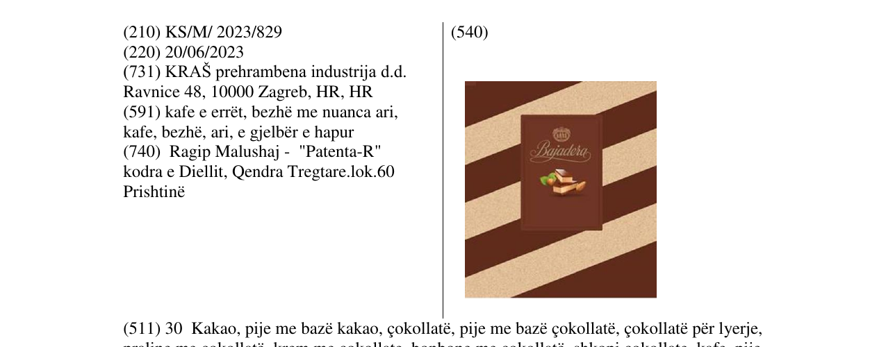 Zëri i markës bajadera në buletin
