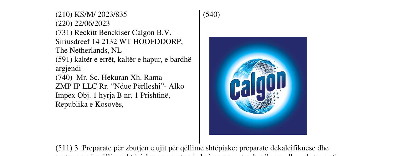 Zëri i markës Calgon në buletin