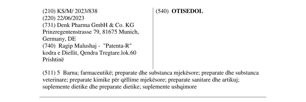 Zëri i markës OTISEDOL në buletin