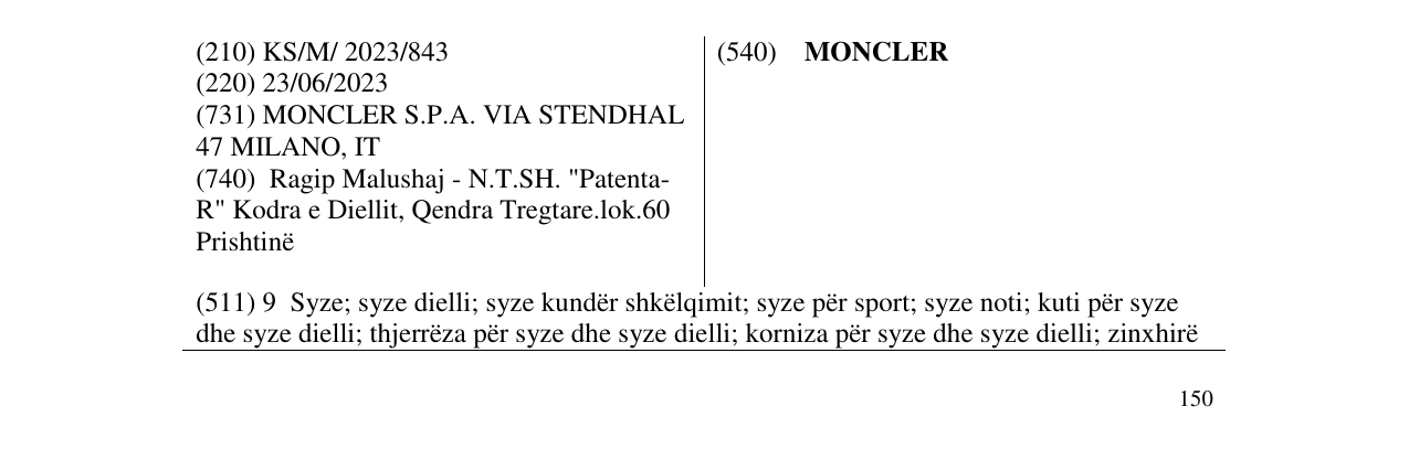 Zëri i markës MONCLER në buletin