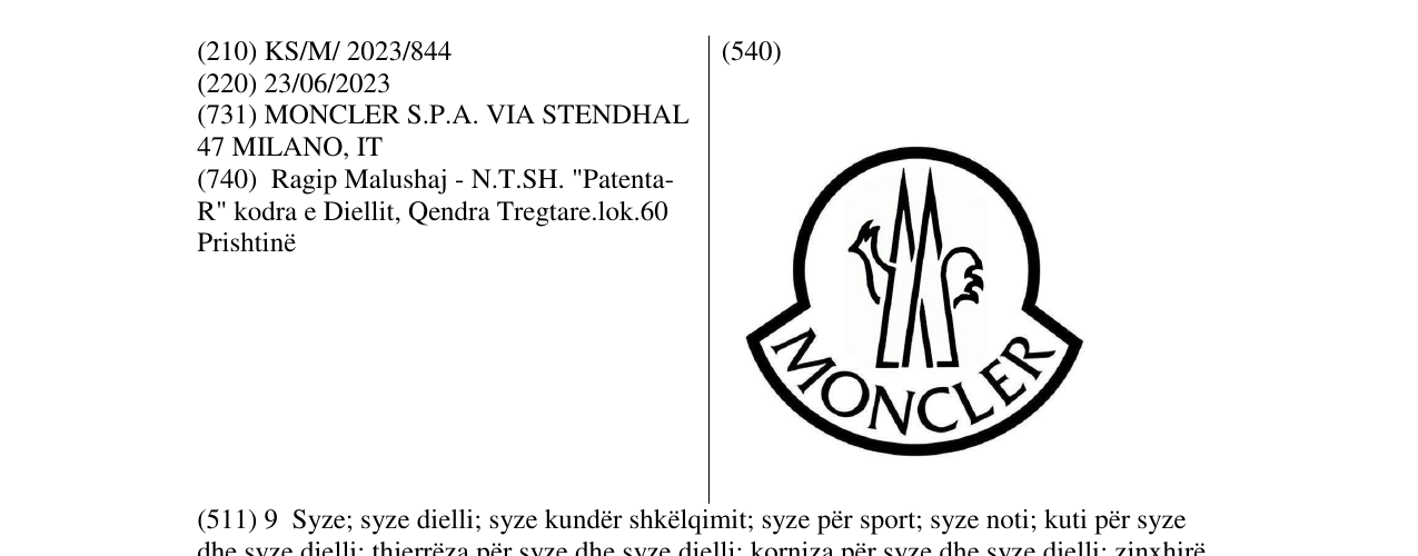 Zëri i markës MONCLER në buletin