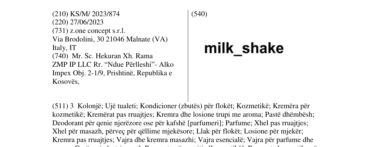 Zëri i markës milk shake në buletin