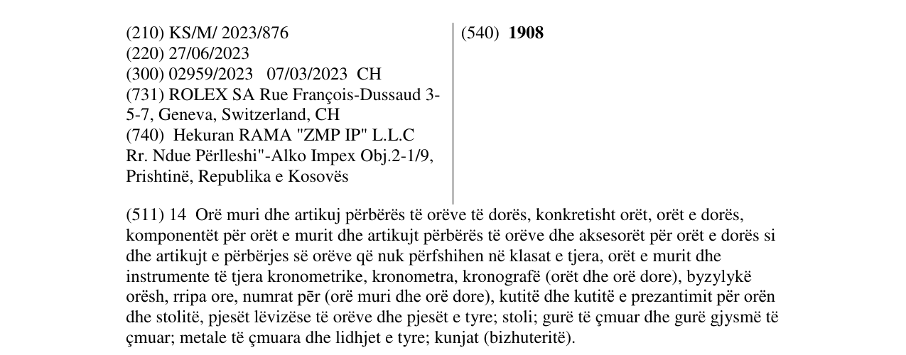 Zëri i markës 1908 në buletin