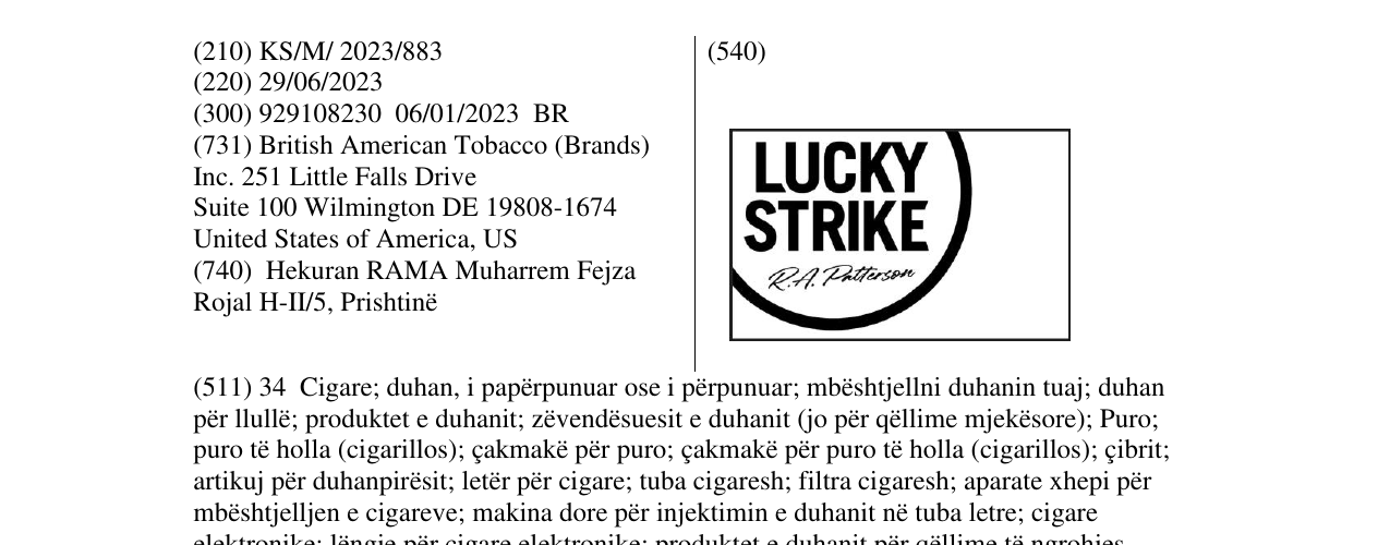 Zëri i markës LUCKY STRIKE në buletin