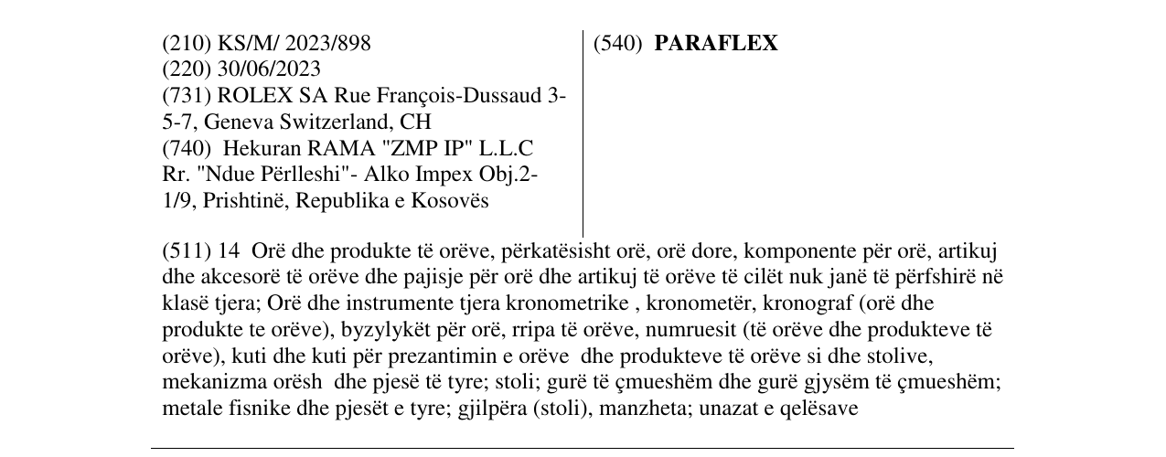 Zëri i markës PARAFLEX në buletin
