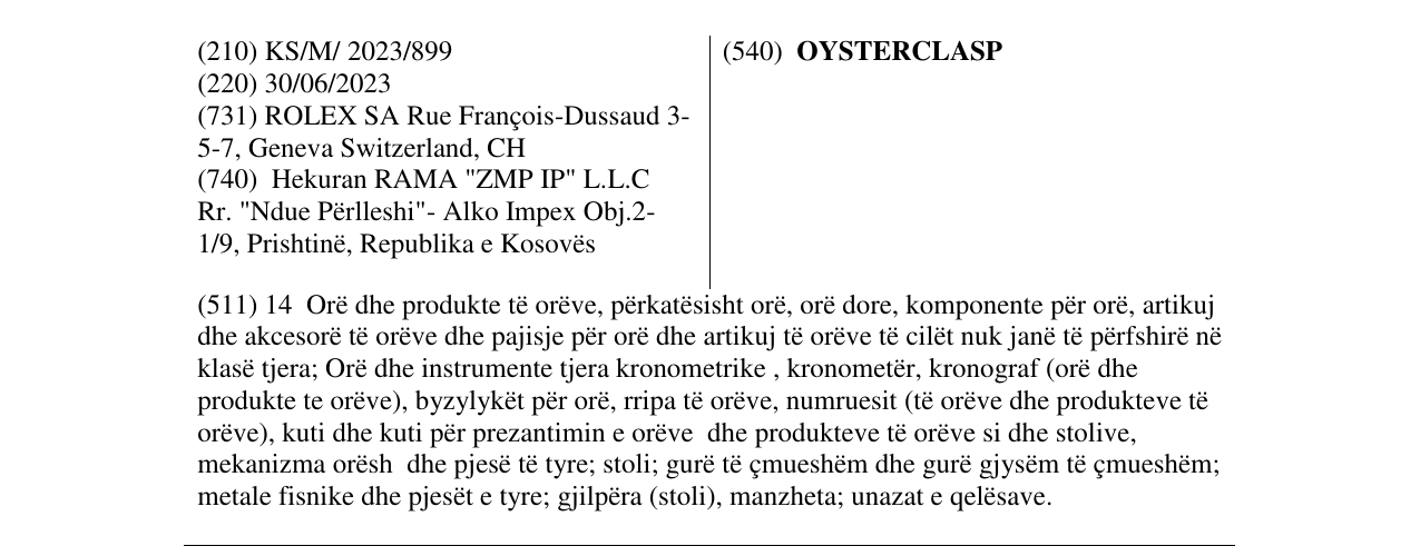Zëri i markës OYSTERCLASP në buletin