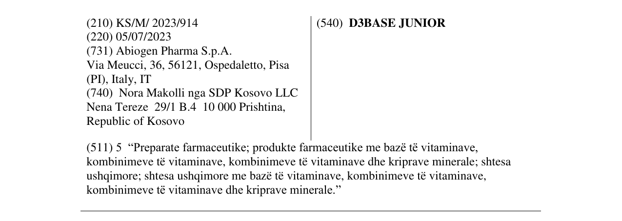 Zëri i markës D3BASE JUNIOR në buletin