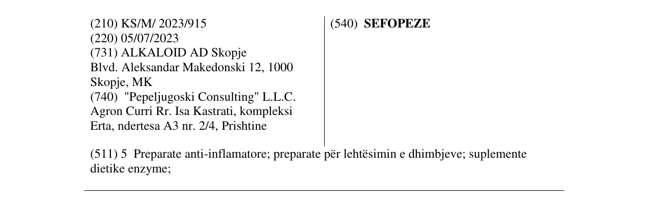 Zëri i markës SEFOPEZE në buletin
