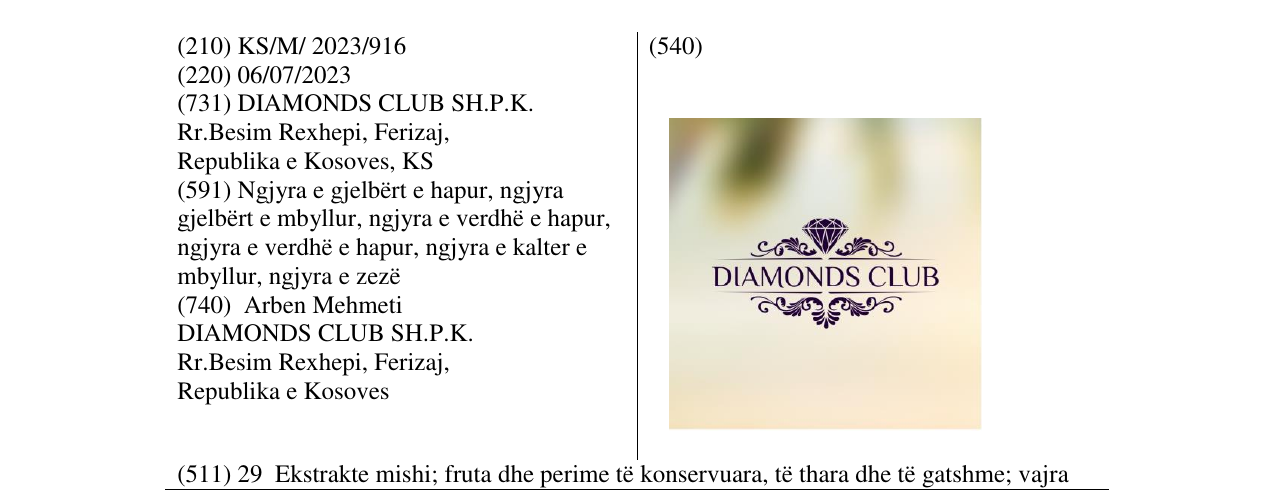 Zëri i markës DIAMONDS CLUB në buletin