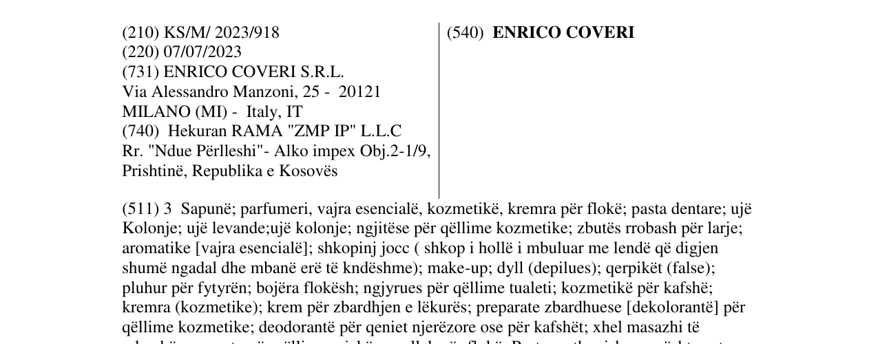 Zëri i markës ENRICO COVERI në buletin