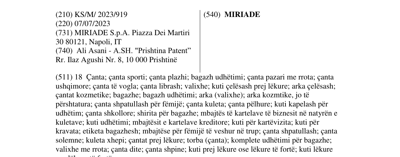 Zëri i markës MIRIADE në buletin