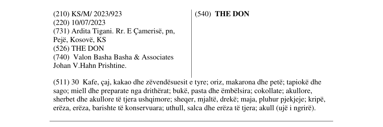 Zëri i markës THE DON në buletin