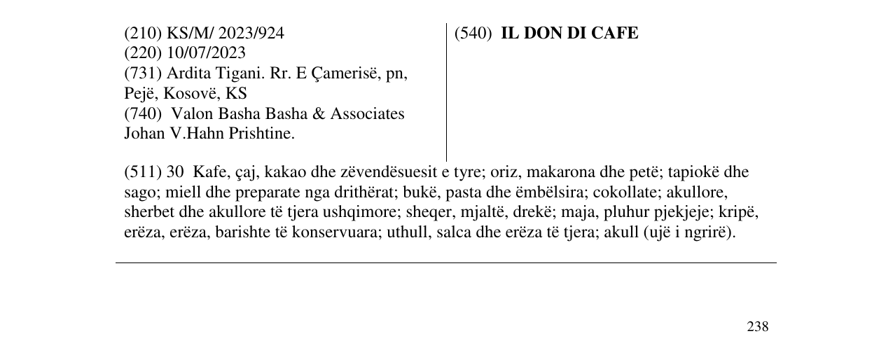 Zëri i markës IL DON DI CAFE në buletin