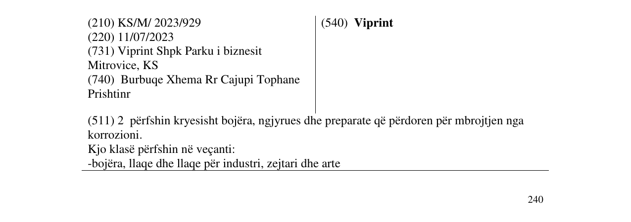 Zëri i markës Viprint në buletin