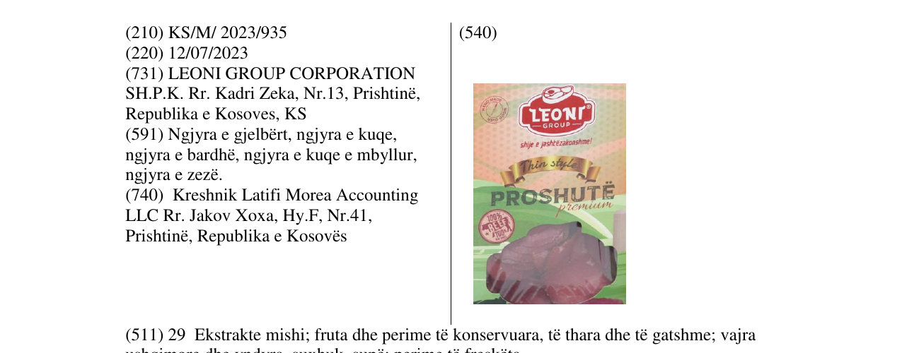 Zëri i markës Leoni PROSHUTE në buletin