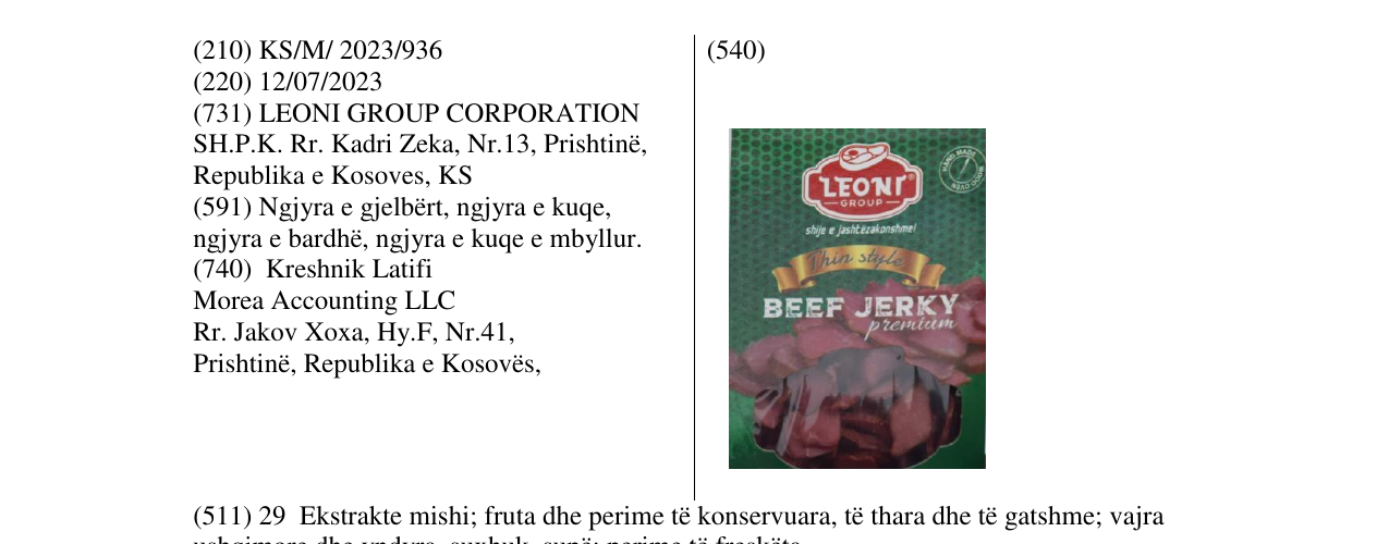 Zëri i markës leoni beef jerky në buletin
