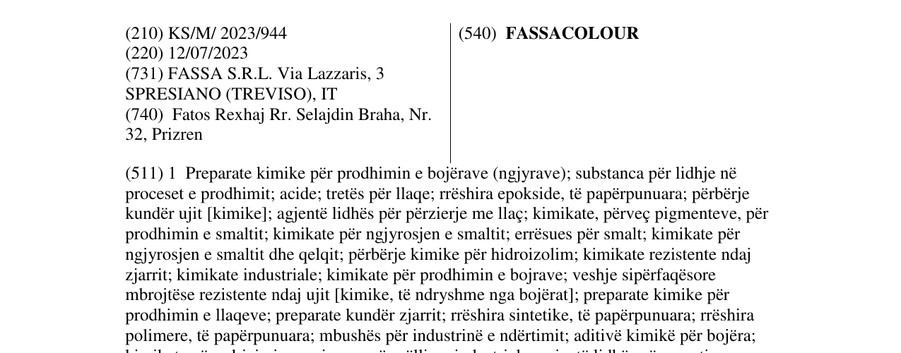 Zëri i markës FASSACOLOUR në buletin