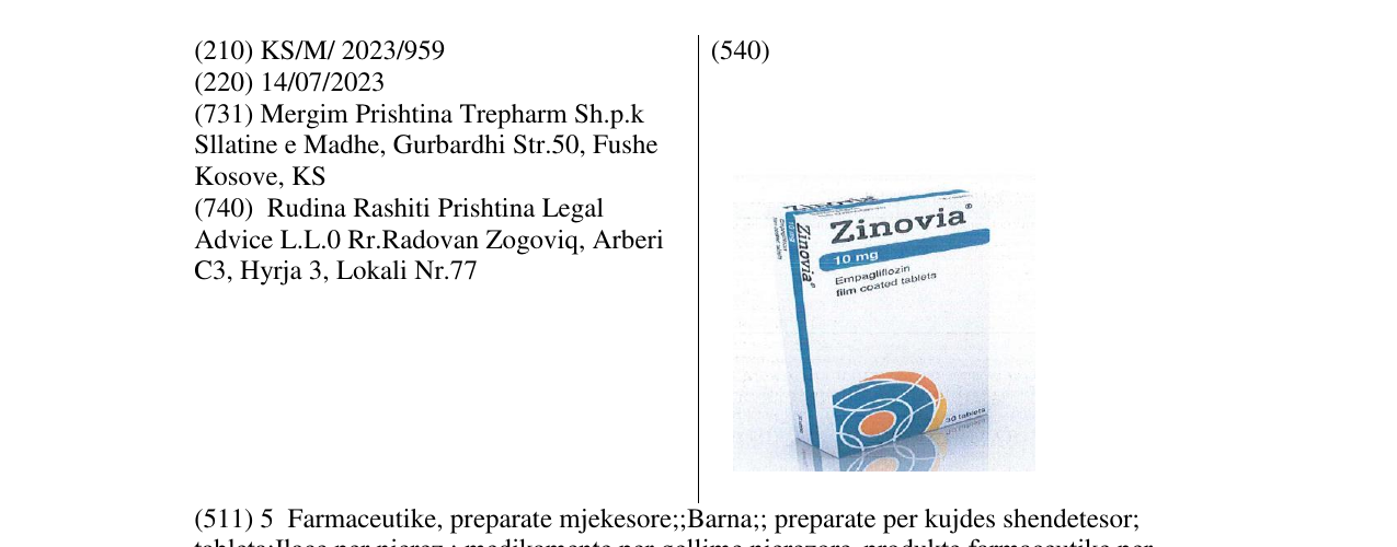 Zëri i markës ZINOVIA në buletin